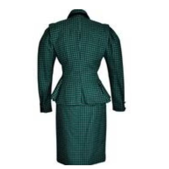 Victor Costa Herringbone Dress Suit Mid 20th Century Lined Velvet Green/Blk SM - Picture 3 of 7